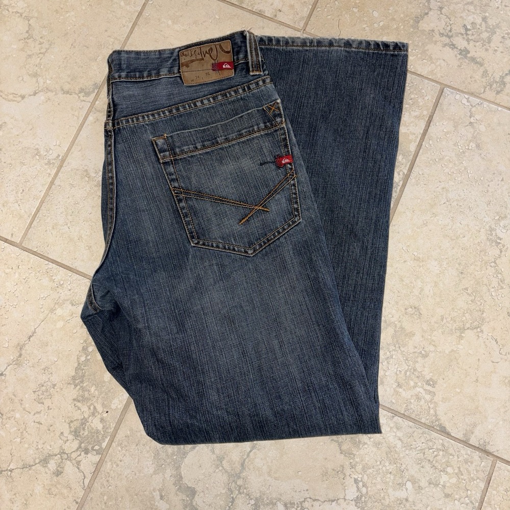 Quiksilver Jeans Mens Size 34x32 Blue Straight Denim Cotton Dark Wash Quikjean